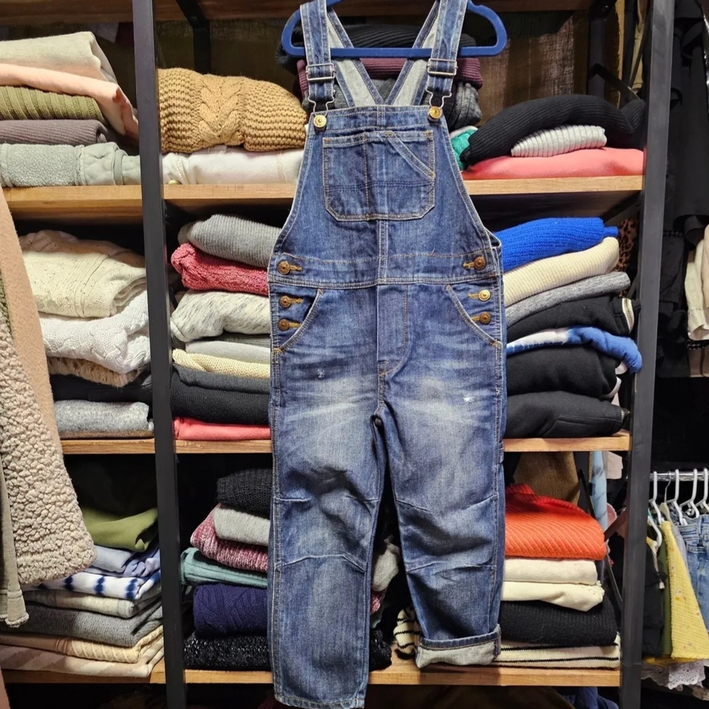 Denim Overalls with Brass Accents